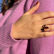 Load image into Gallery viewer, BABY VINE TENDRIL RING IN CHERRY CHOCOLATE WITH DROP CUT GARNET - 99% PERFECT