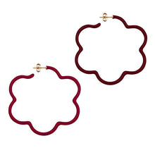 Load image into Gallery viewer, 2 TONE LARGE FLOWER POWER EARRINGS IN BURGUNDY AND CHERRY CHOCOLATE