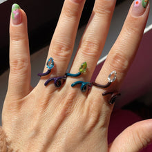 Load image into Gallery viewer, BABY VINE TENDRIL RING IN CHERRY CHOCOLATE WITH DROP CUT ROCK CRYSTAL

