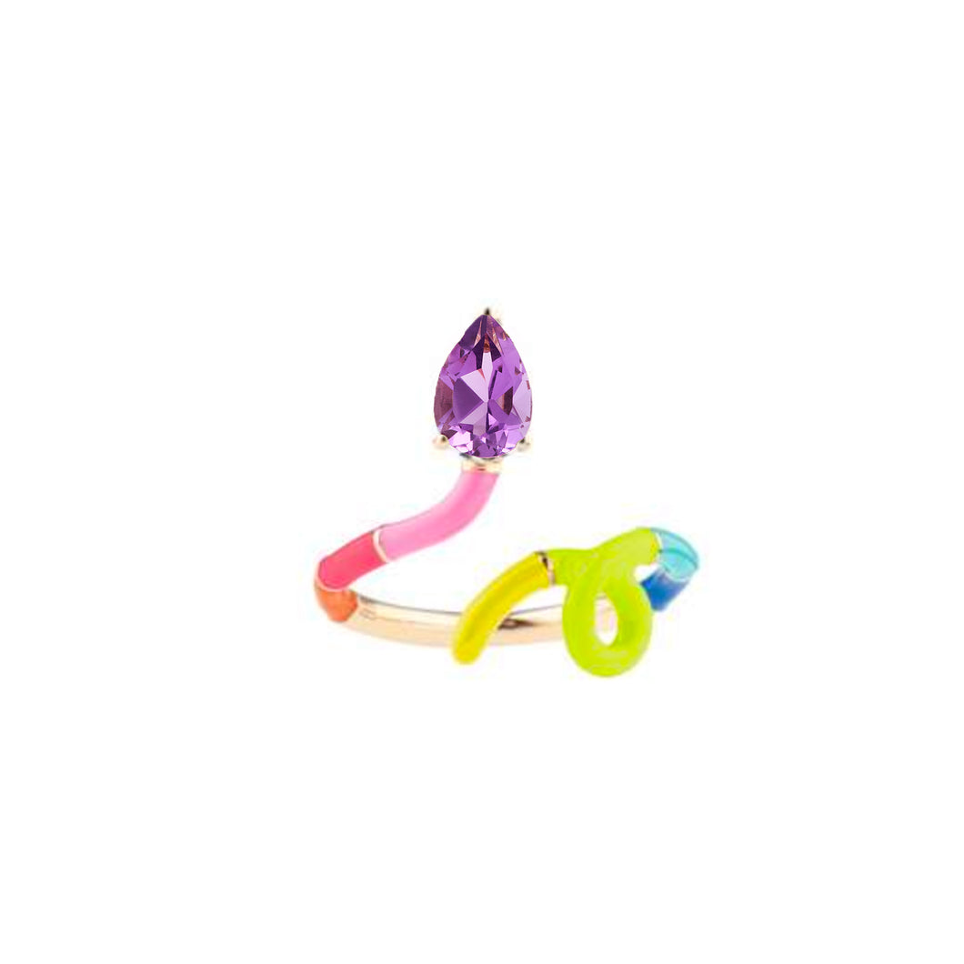 B MULTICOLOUR RING WITH AMETHYST