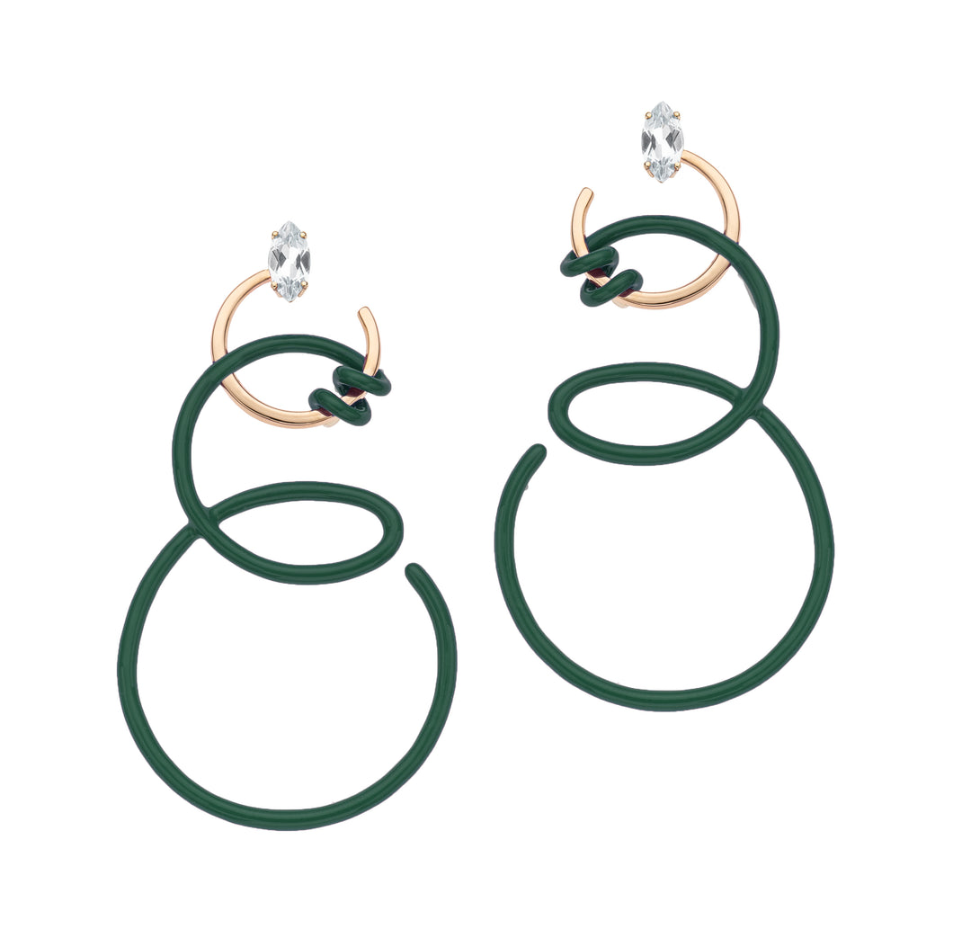 DOUBLE CURL VINE EARRINGS IN EMERALD GREEN