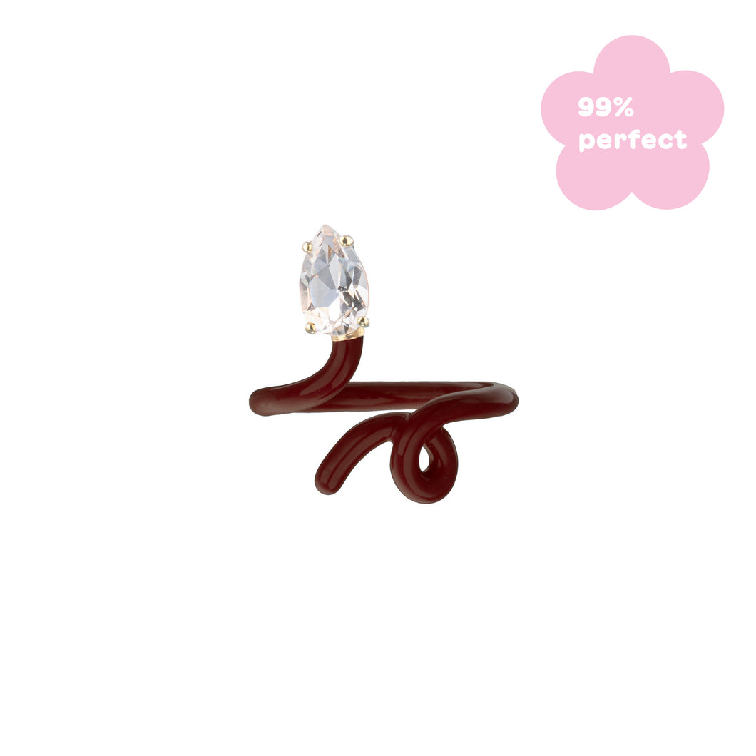 BABY VINE TENDRIL RING IN CHERRY CHOCOLATE WITH DROP CUT ROCK CRYSTAL - 99% PERFECT