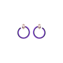 Load image into Gallery viewer, SMALL TENDRIL CIRCLE EARRINGS IN PURPLE
