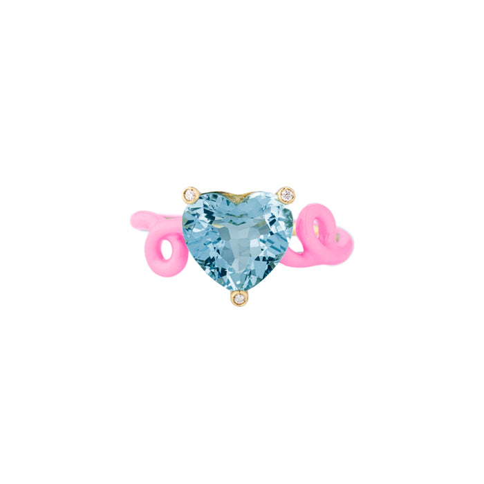 PENNY RING IN CANDY ROSE ENAMEL WITH AQUAMARINE