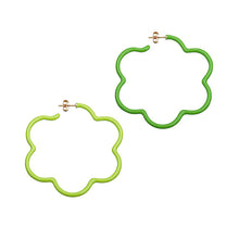 Load image into Gallery viewer, 2 TONE LARGE FLOWER POWER EARRINGS IN LIME AND GREEN
