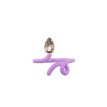 Load image into Gallery viewer, BABY VINE TENDRIL RING IN LAVENDER WITH DROP CUT SMOKY QUARTZ
