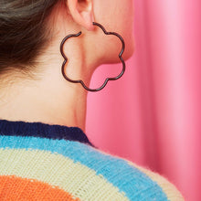 Load image into Gallery viewer, 2 TONE LARGE FLOWER POWER EARRINGS IN BURGUNDY AND CHERRY CHOCOLATE
