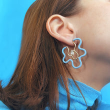 Load image into Gallery viewer, FLOWER POWER HOOPS IN BABY BLUE
