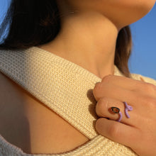 Load image into Gallery viewer, BABY VINE TENDRIL RING IN LAVENDER WITH DROP CUT SMOKY QUARTZ
