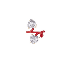 Load image into Gallery viewer, DOUBLE HEART VINE TENDRIL RING IN RED WITH ROCK CRYSTAL
