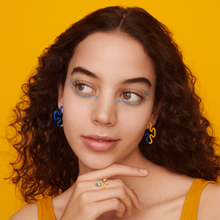 Load image into Gallery viewer, B DUO COLOUR EARRINGS IN BLUE AND YELLOW
