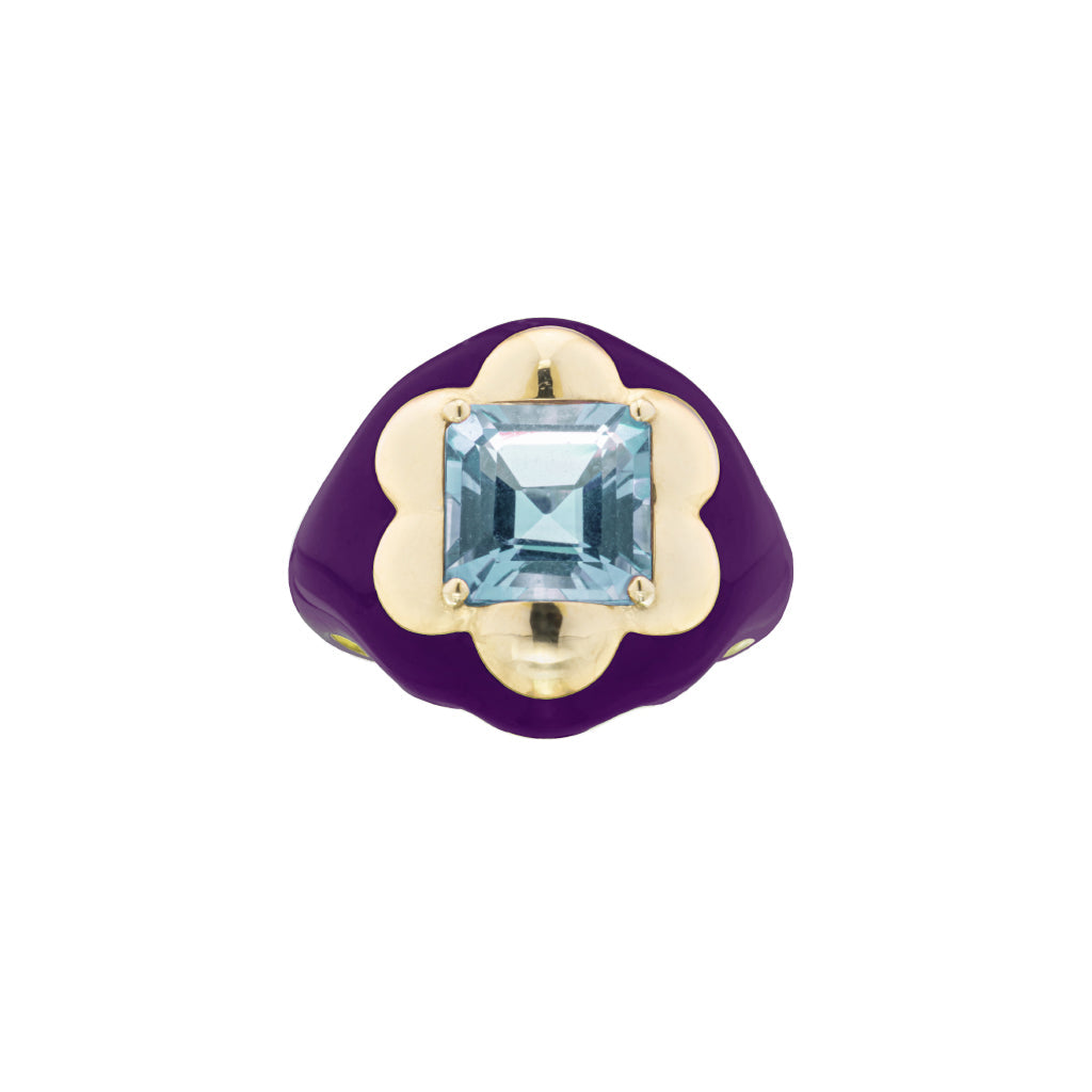 FLORAL DISCO SIGNET RING IN DEEP PURPLE