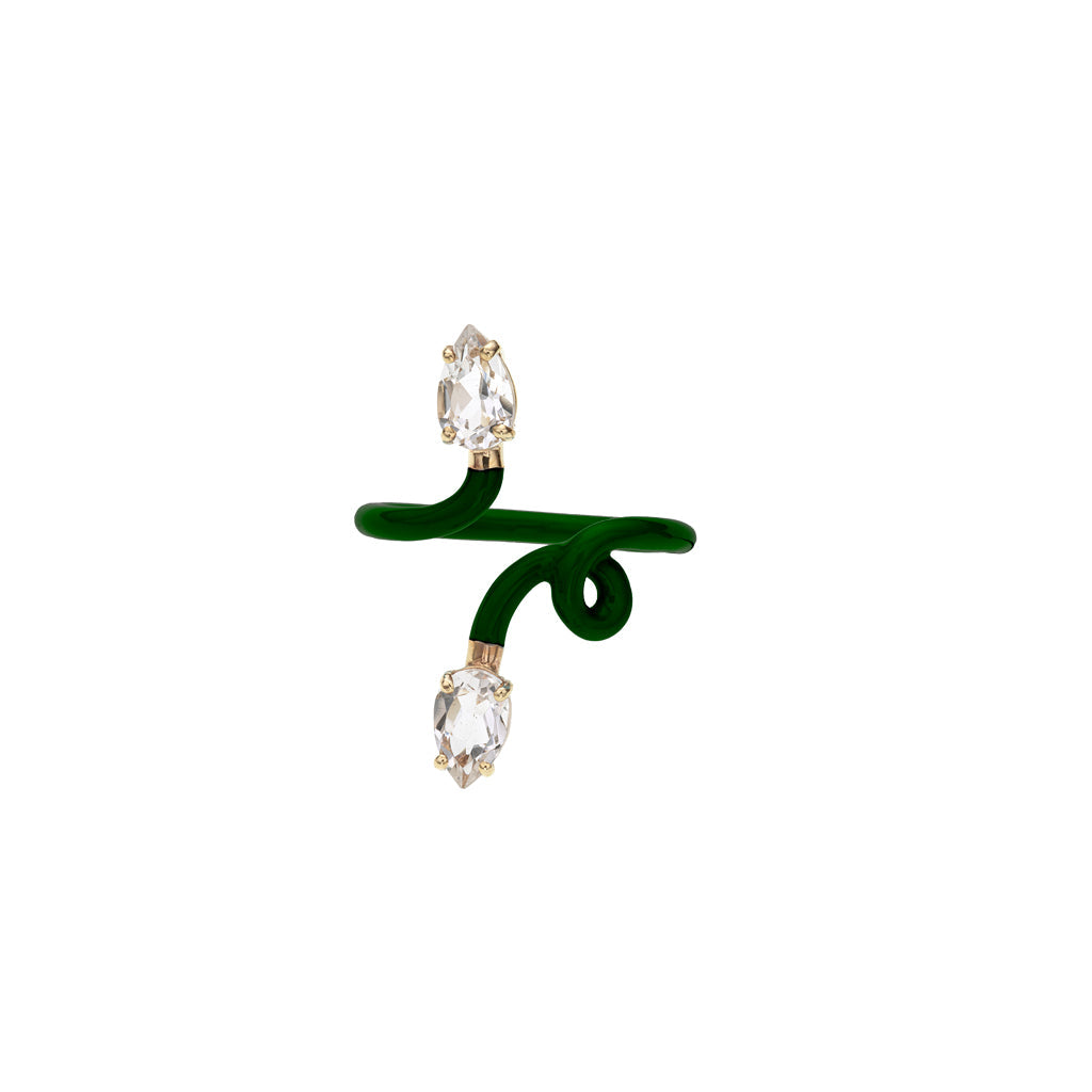 DOUBLE VINE TENDRIL RING IN EMERALD GREEN