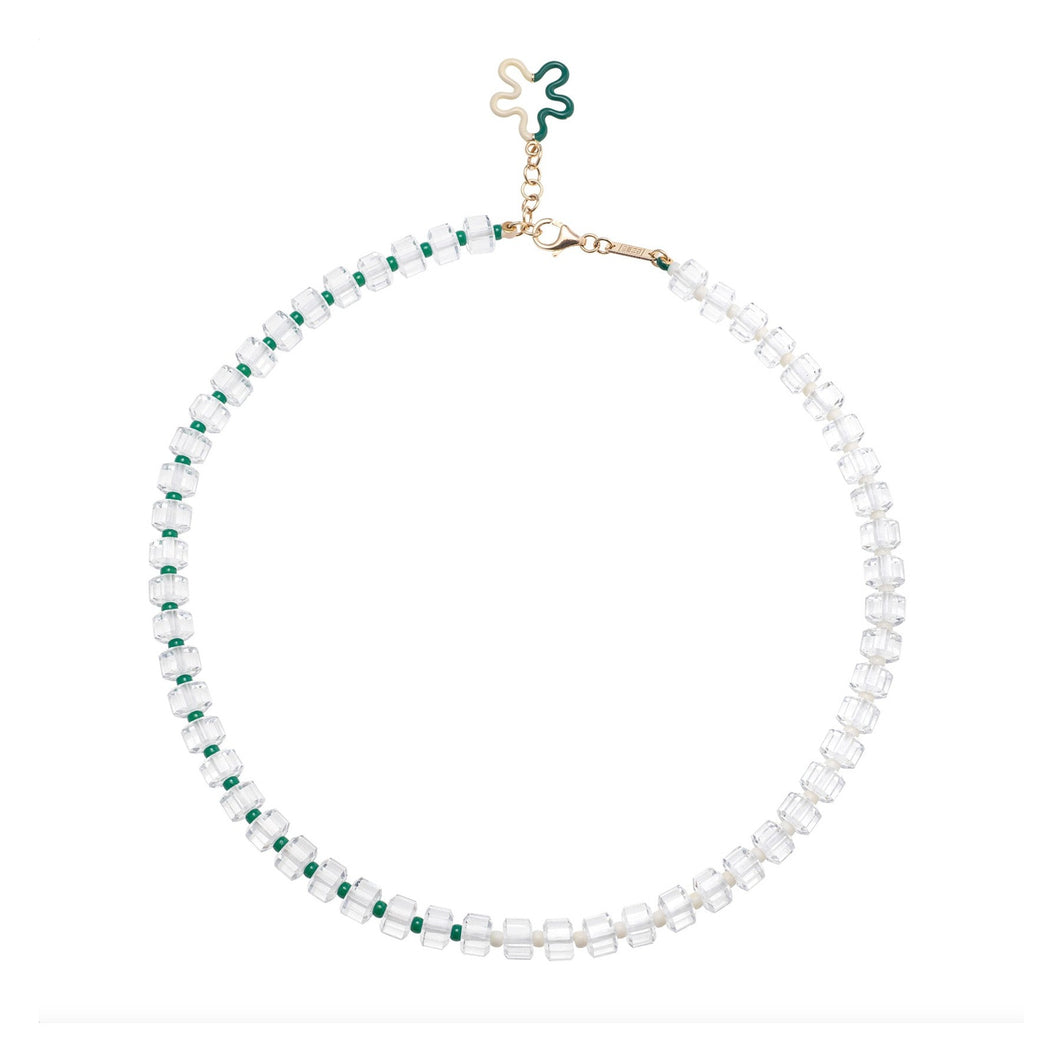 B BEADED NECKLACE IN PANNA AND GREEN