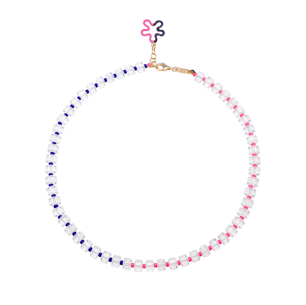 B BEADED NECKLACE IN PINK AND PURPLE