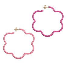 Load image into Gallery viewer, 2 TONE LARGE FLOWER POWER EARRINGS CORAL PINK AND HOT PINK
