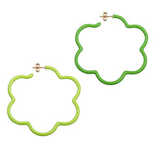 Load image into Gallery viewer, 2 TONE LARGE FLOWER POWER EARRINGS IN LIME AND GREEN
